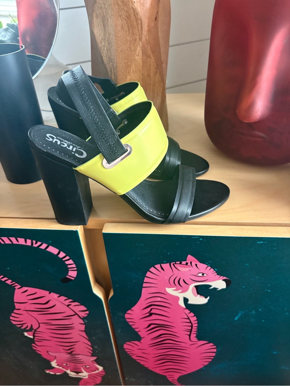 by Sam Edelman Neon Yellow and Black Block-Heel Sandals